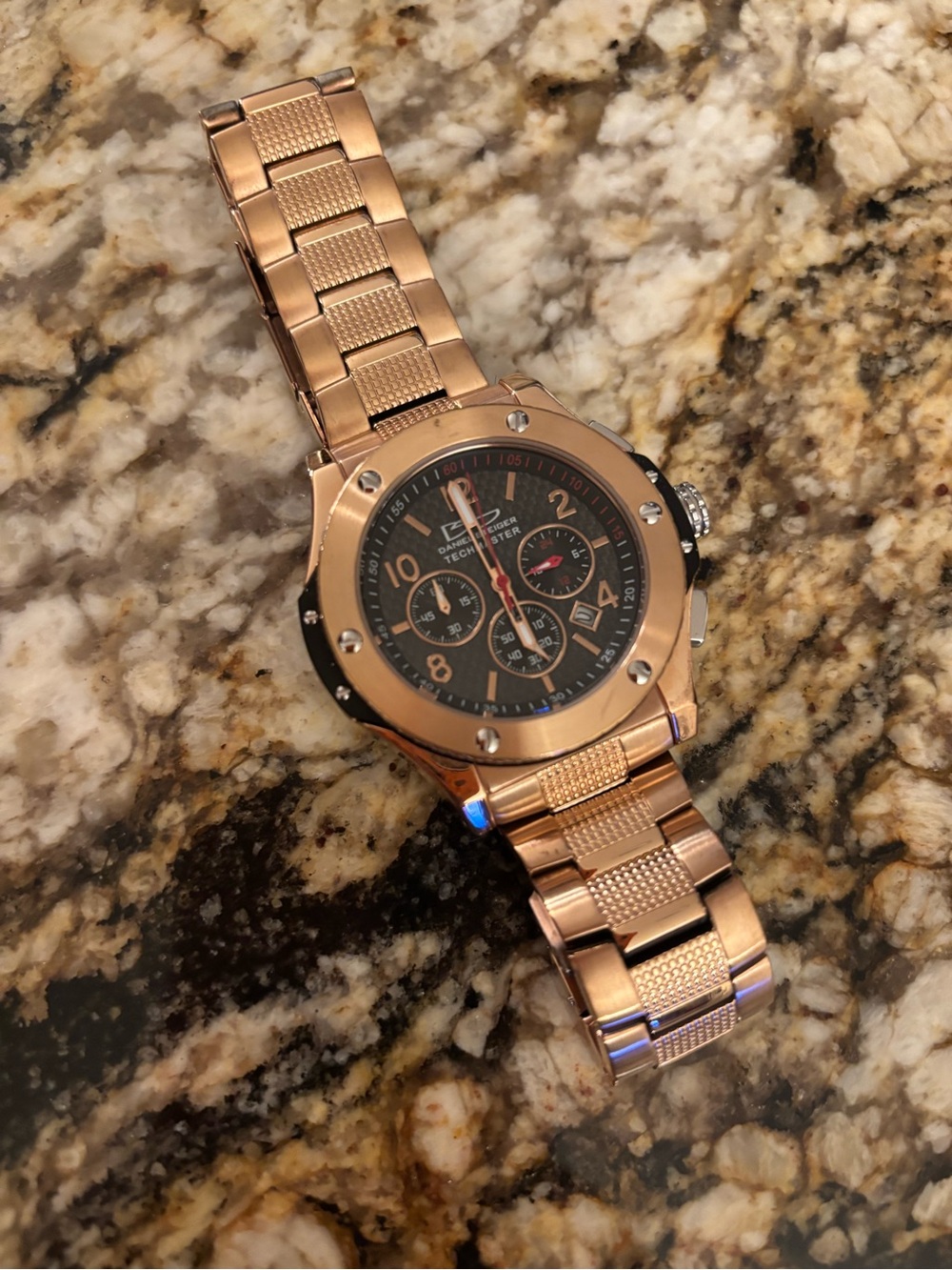 TechnoMarine Men's Rose Gold Chronograph Watch with Black Dial